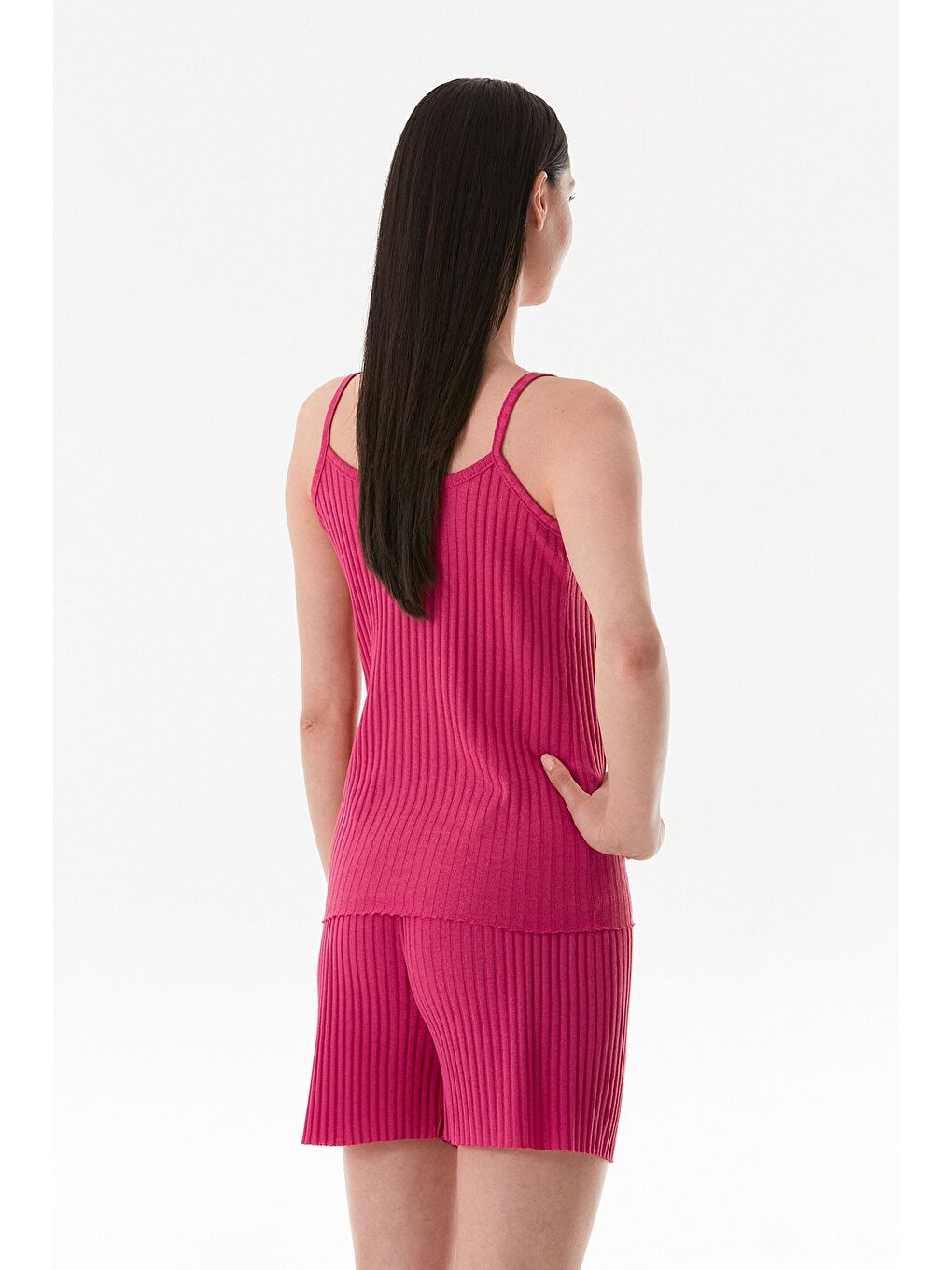 Fuşya Fitilli İp Askılı Şortlu Takım-3