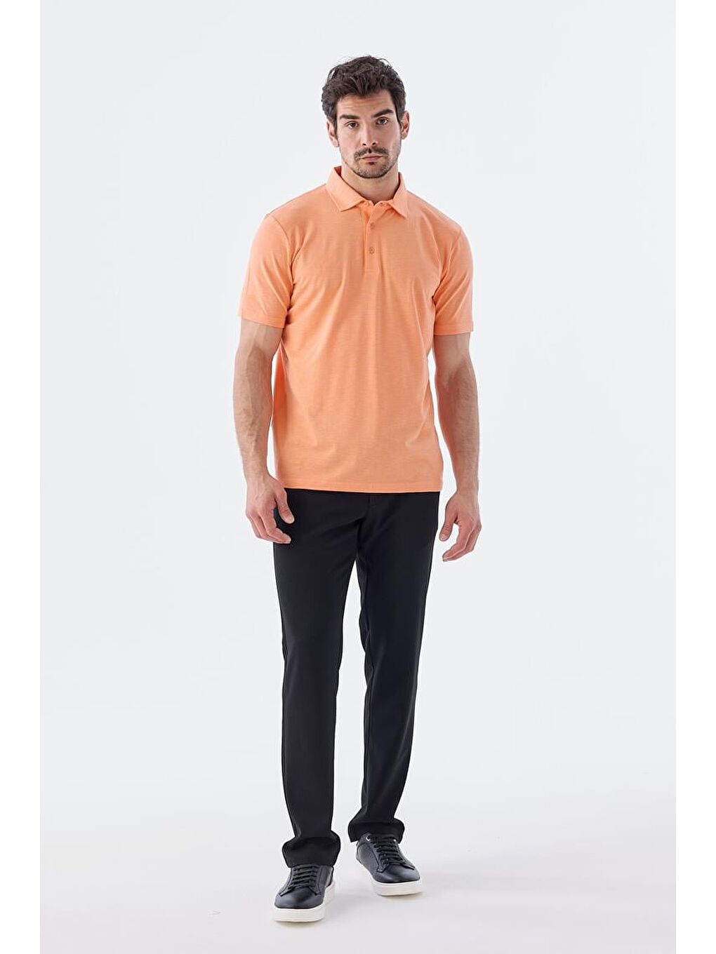Turuncu Yavru Ağzı Düğme Detaylı Slim Fit Polo Yaka T-Shirt-1