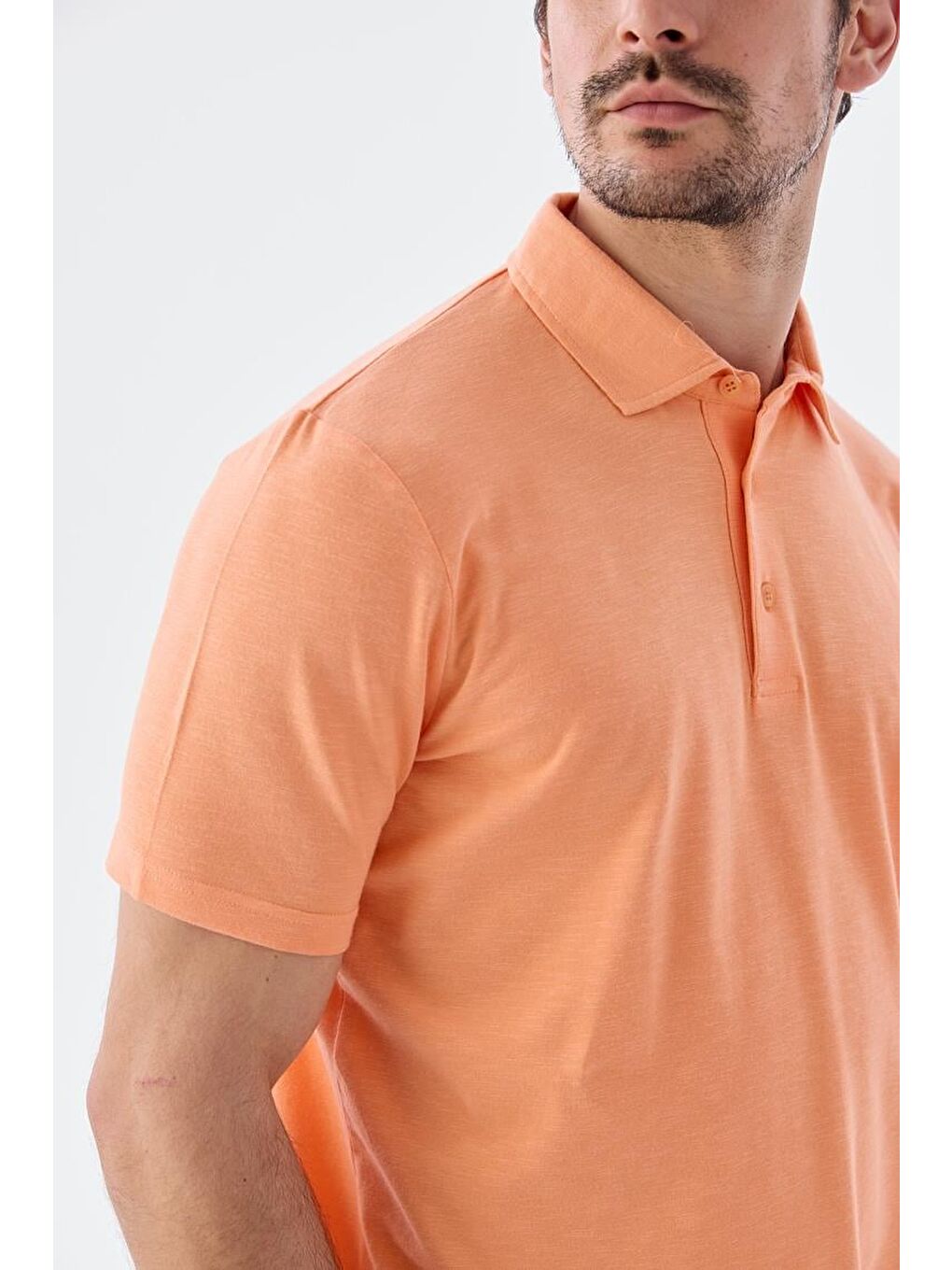 Turuncu Yavru Ağzı Düğme Detaylı Slim Fit Polo Yaka T-Shirt-2