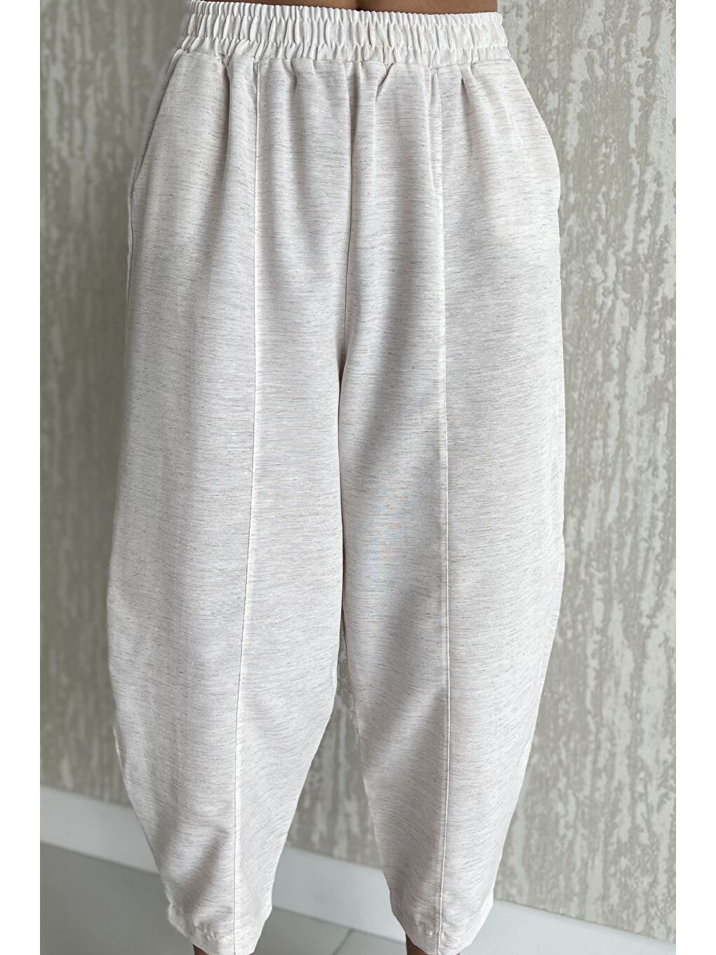 Bej Ön Çimalı Kadın Keten Havuç Pantolon-3