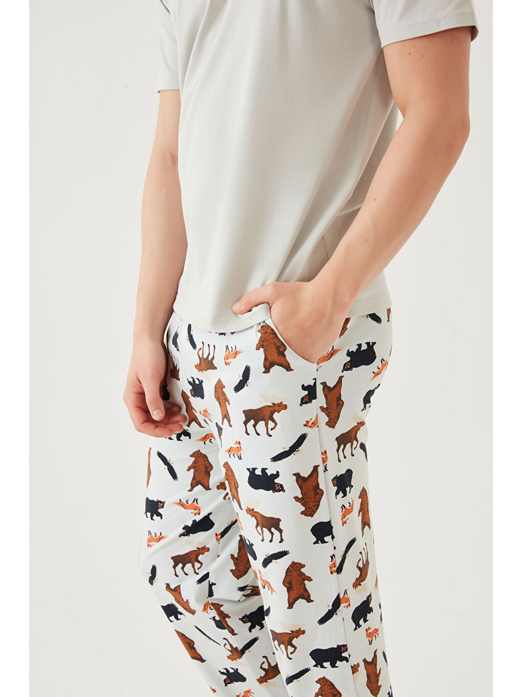 LC WAIKIKI Lila Erkek Kısa Kollu Pamuklu Ayıcık Desenli Pijama Takımı