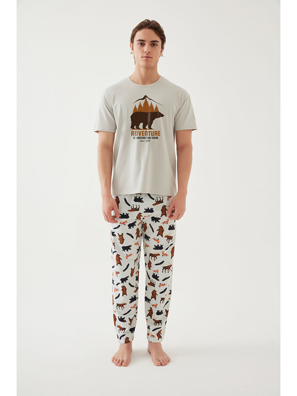 LC WAIKIKI Lila Erkek Kısa Kollu Pamuklu Ayıcık Desenli Pijama Takımı - 2