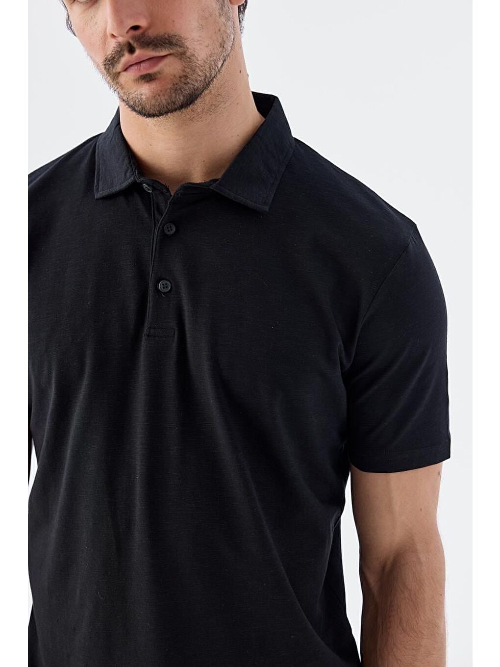 Siyah Düğme Detaylı Slim Fit Polo Yaka T-Shirt-2