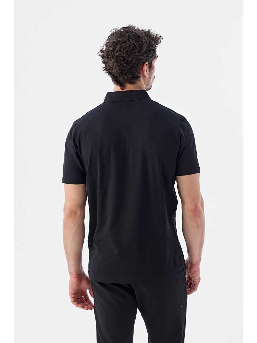 Siyah Düğme Detaylı Slim Fit Polo Yaka T-Shirt-3