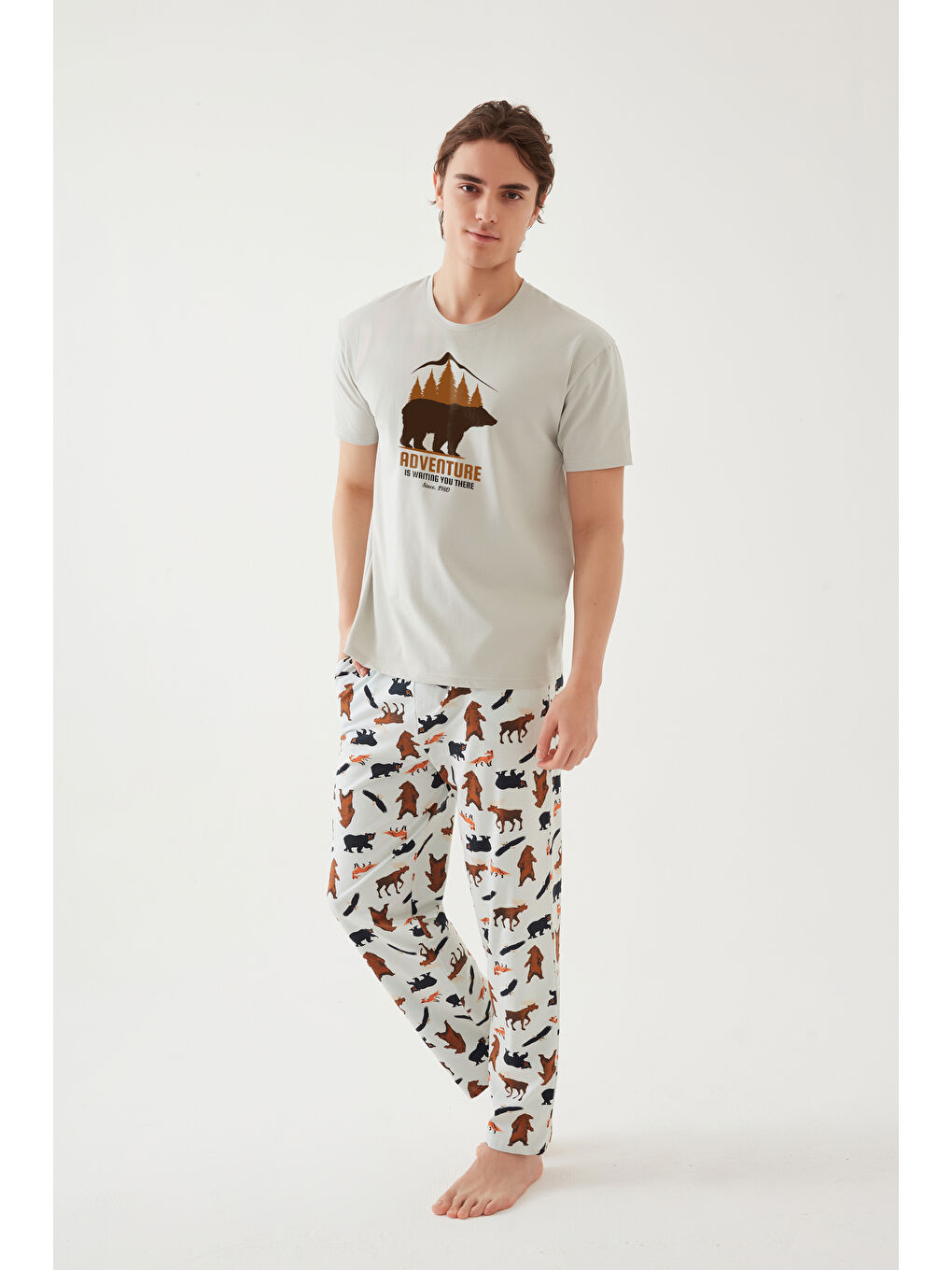 LC WAIKIKI Lila Erkek Kısa Kollu Pamuklu Ayıcık Desenli Pijama Takımı - 3