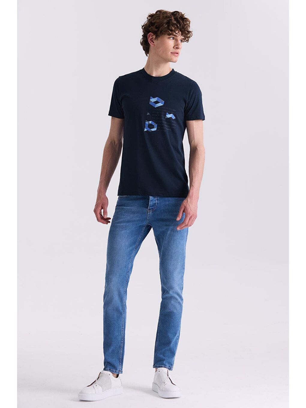 Lacivert Slim Fit Bisiklet Yaka T-Shirt-1