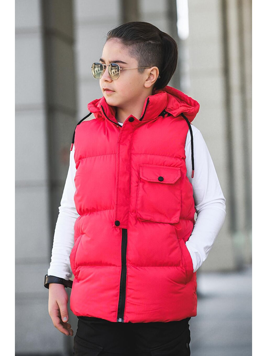Kırmızı Erkek Çocuk Kapaklı Cepli Şişme Yelek YLK.2003