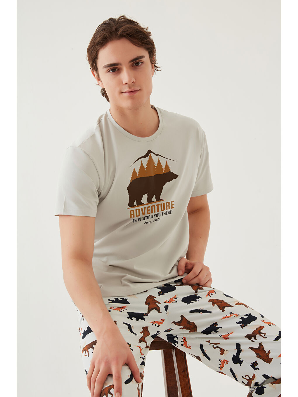 LC WAIKIKI Lila Erkek Kısa Kollu Pamuklu Ayıcık Desenli Pijama Takımı - 4