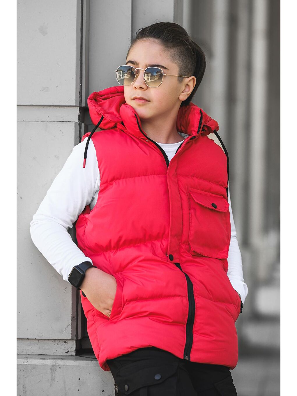 Kırmızı Erkek Çocuk Kapaklı Cepli Şişme Yelek YLK.2003-1