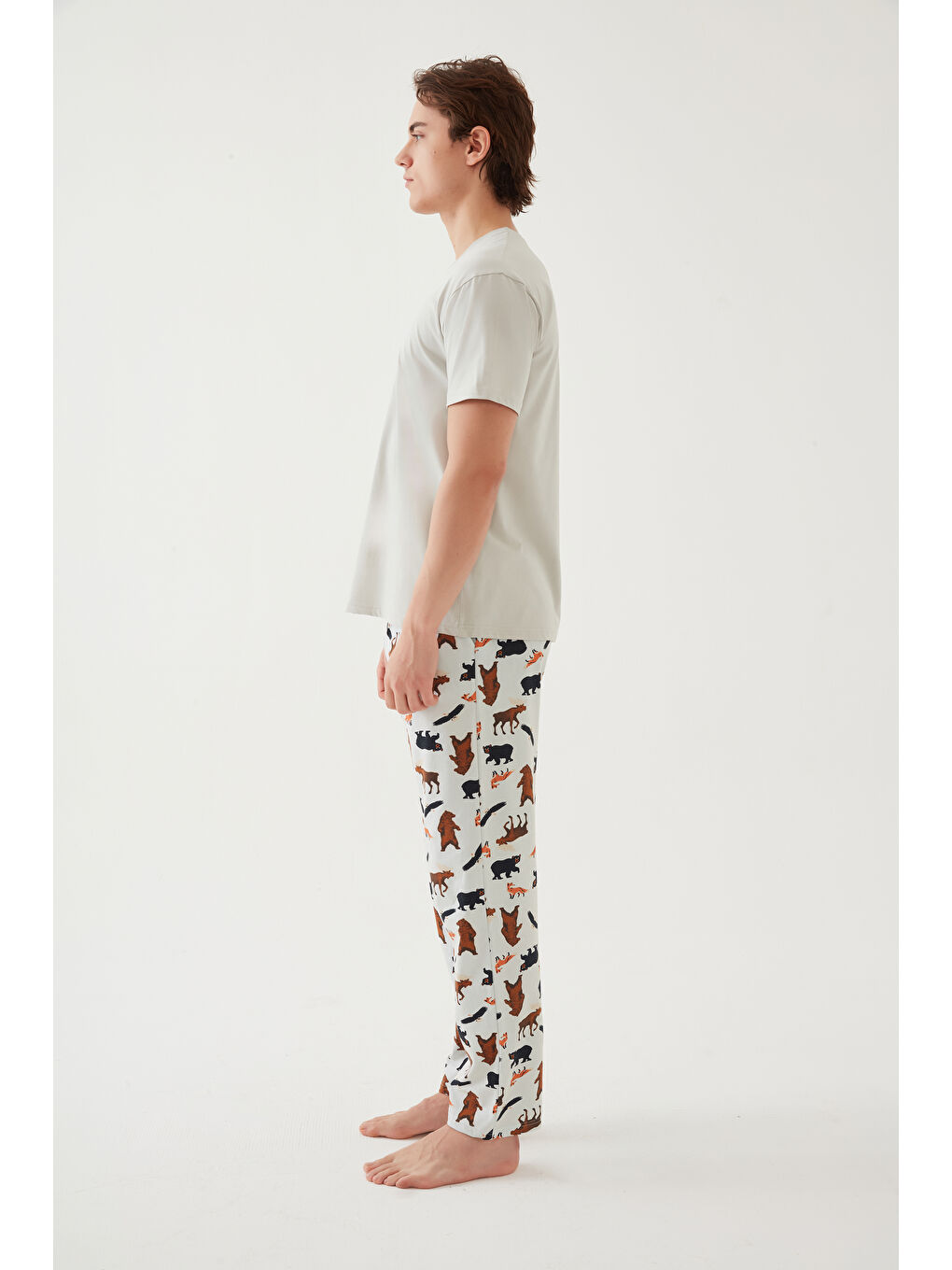 LC WAIKIKI Lila Erkek Kısa Kollu Pamuklu Ayıcık Desenli Pijama Takımı - 6