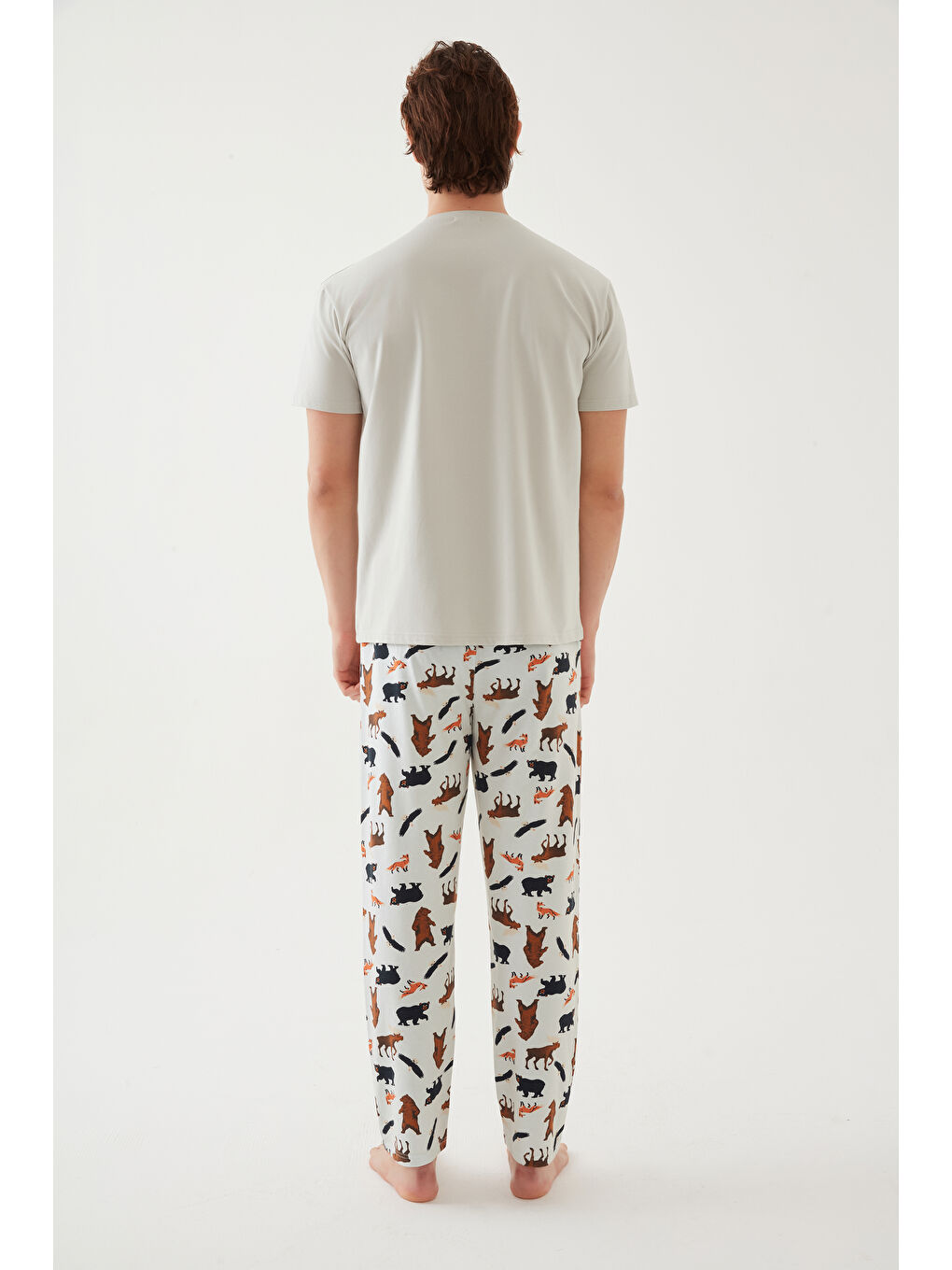 LC WAIKIKI Lila Erkek Kısa Kollu Pamuklu Ayıcık Desenli Pijama Takımı - 8