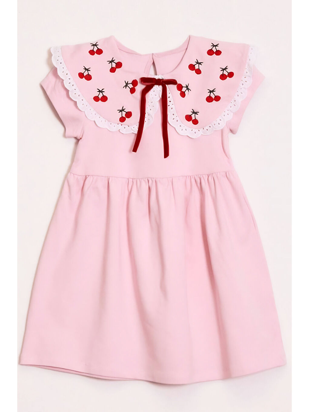 Pembe Kız Çocuk Geniş Yakalı Nakış Detaylı Elbise 2-7 Yaş 12652OZ-1