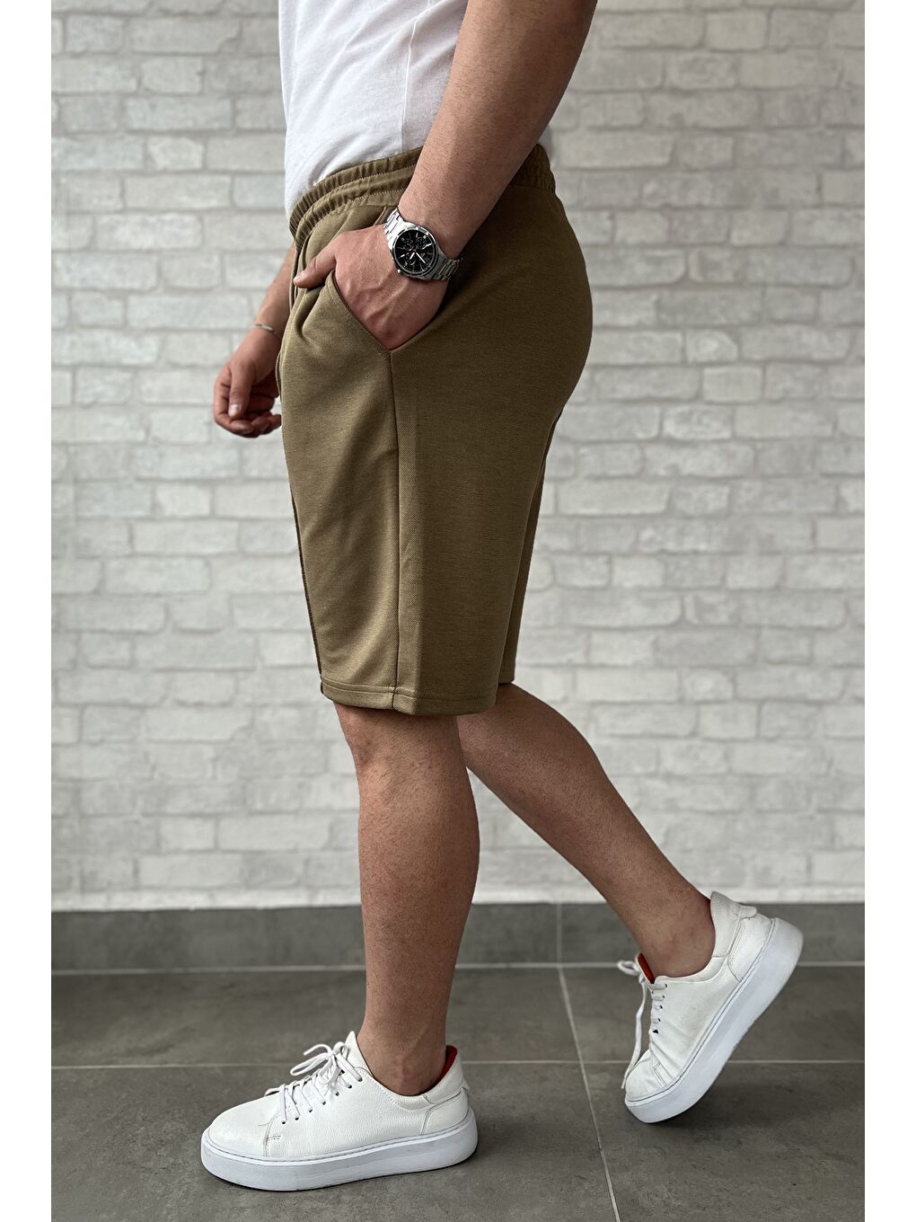 Bej Çimalı Erkek Şort-1