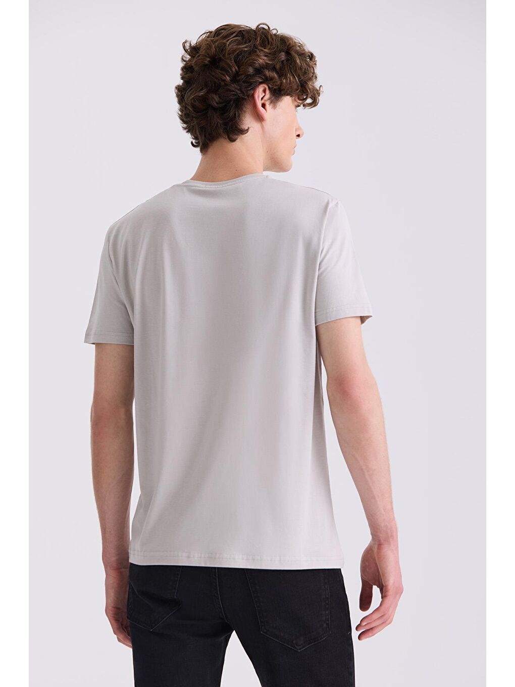 Gri Slim Fit Bisiklet Yaka T-Shirt-3
