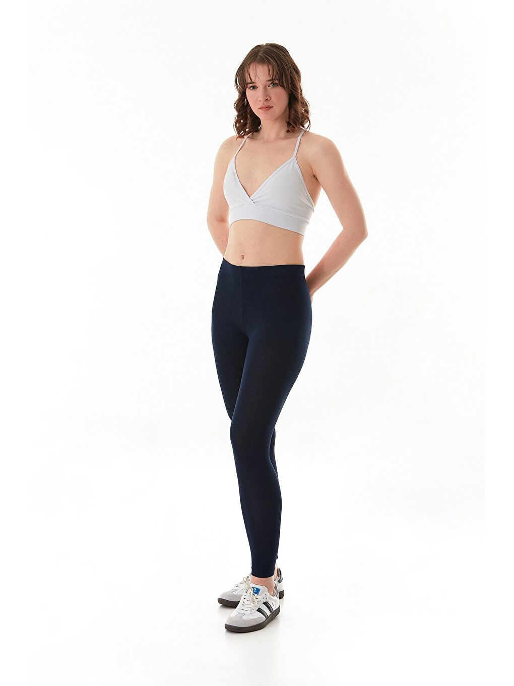 Lacivert Beli Lastikli Yüksek Bel Tayt-1