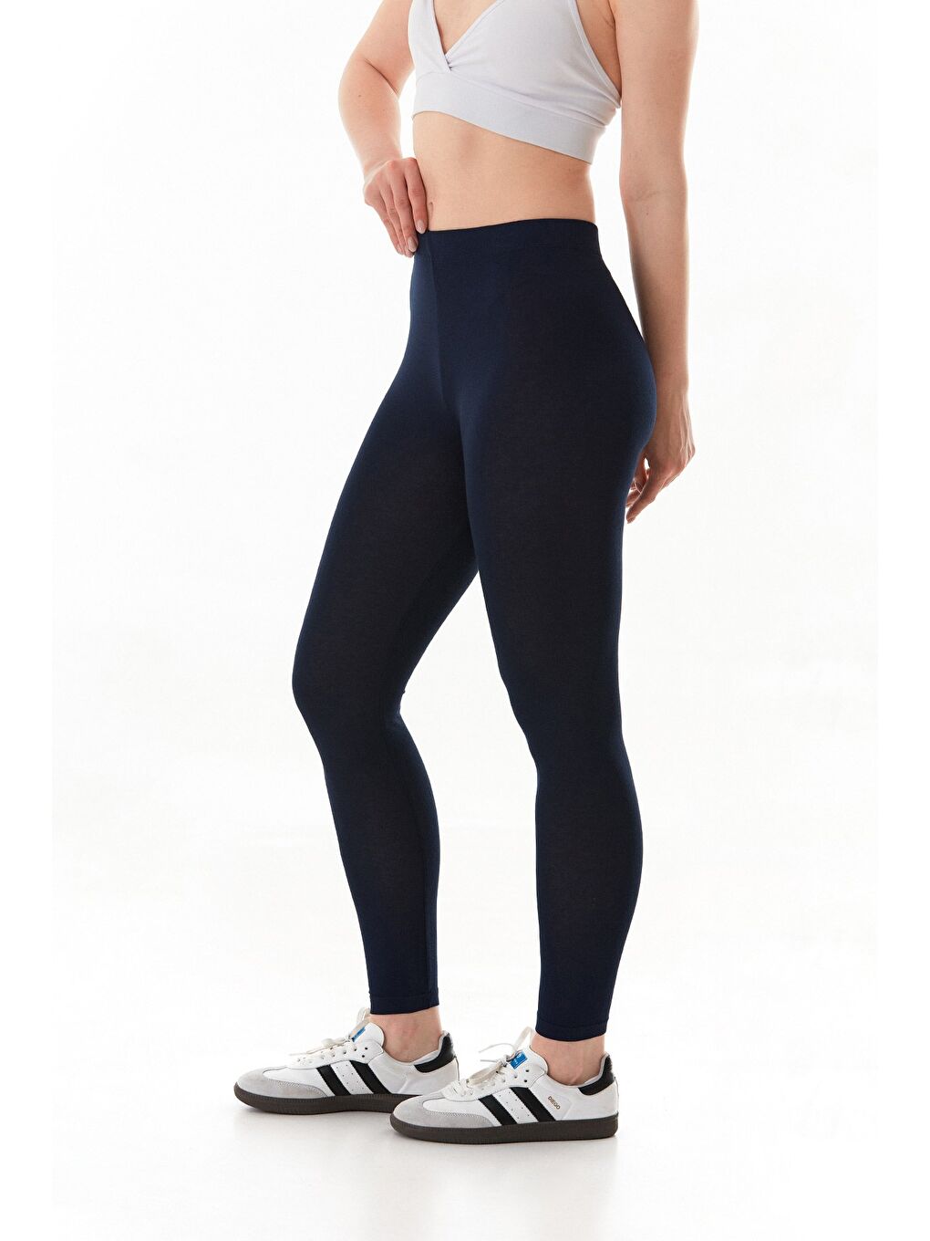 Lacivert Beli Lastikli Yüksek Bel Tayt-2