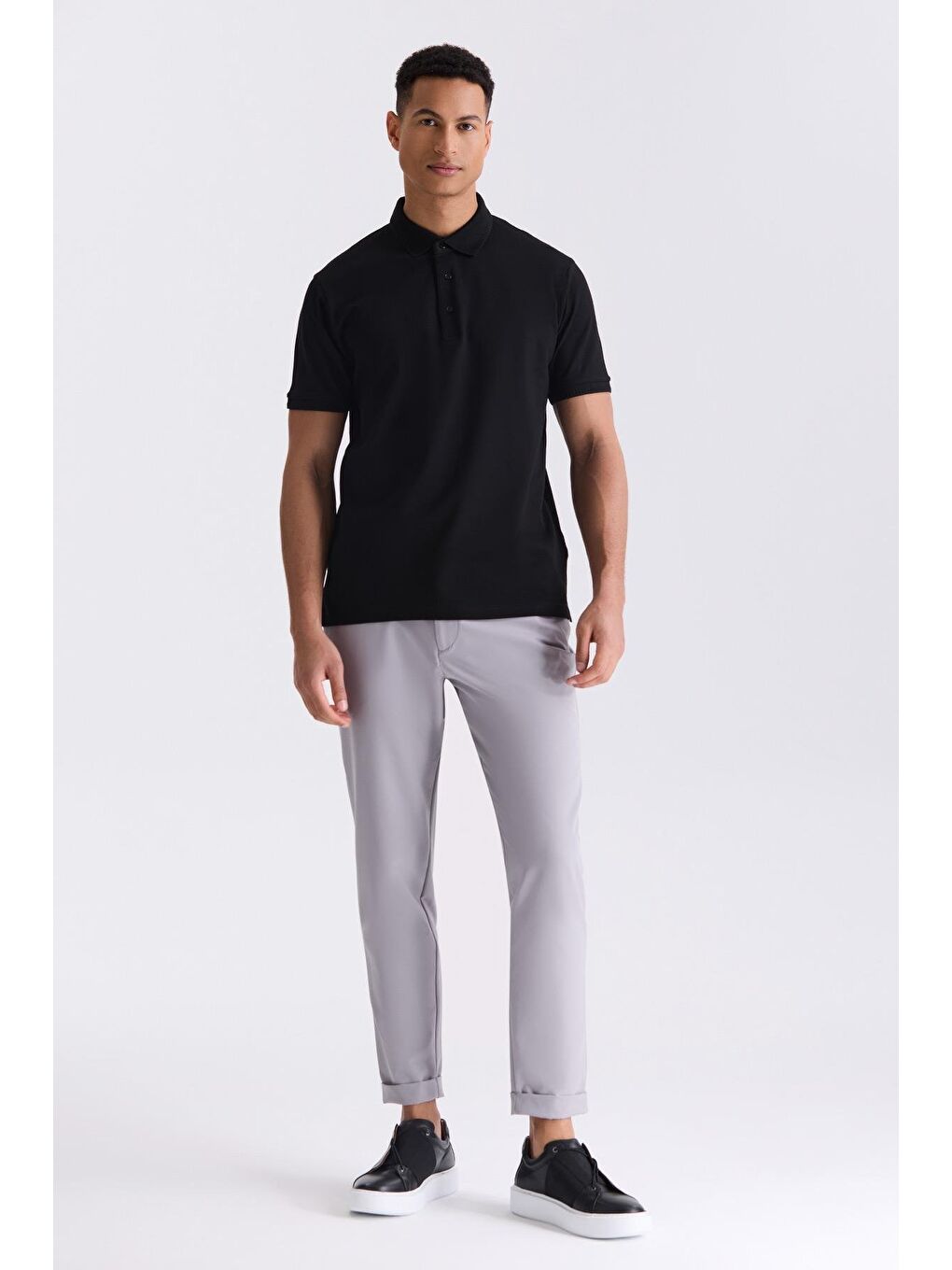 Siyah Slim Fit %100 Pamuk Merserize Polo Yaka T-Shirt-1