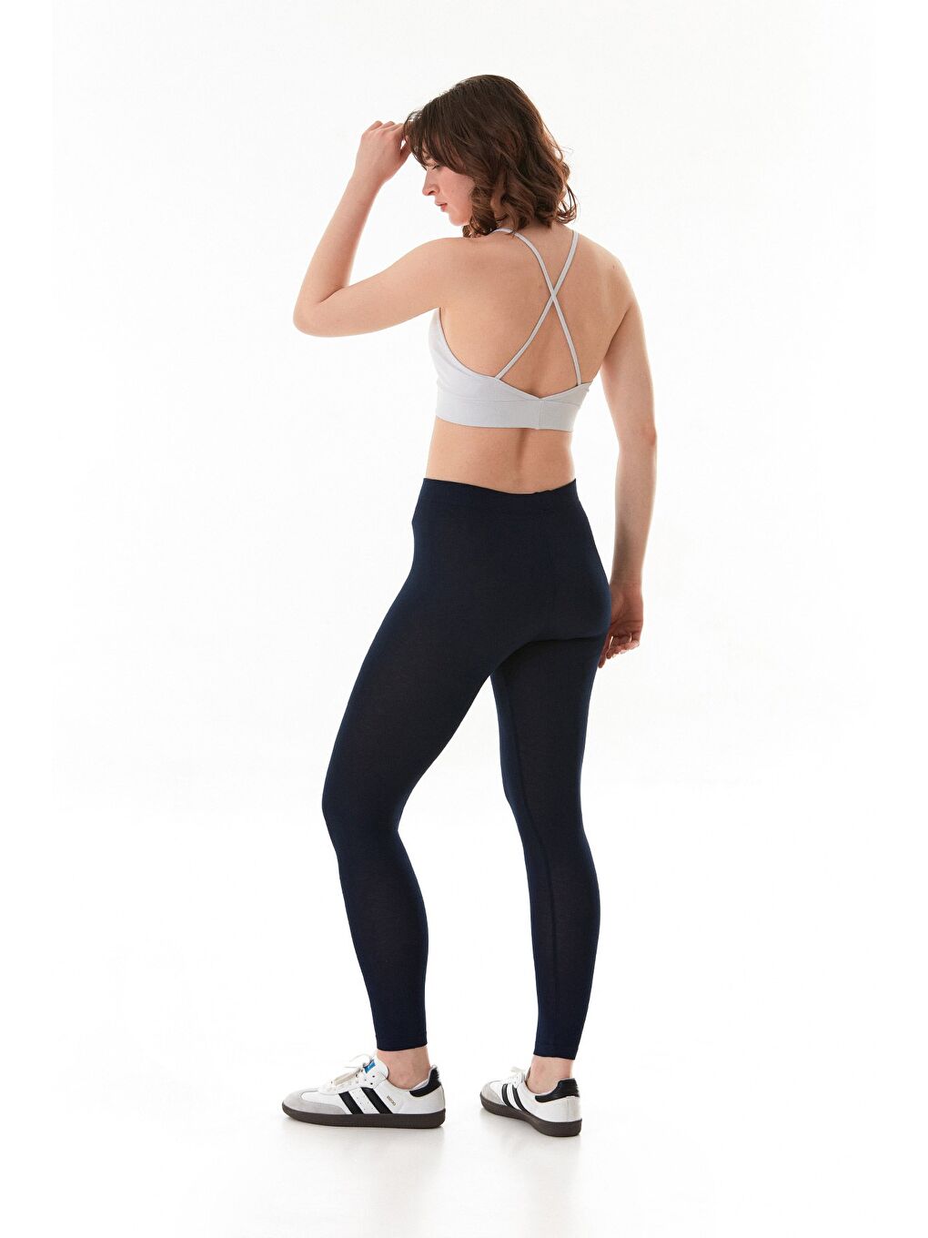 Lacivert Beli Lastikli Yüksek Bel Tayt-3