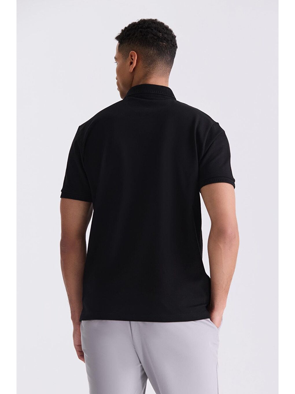 Siyah Slim Fit %100 Pamuk Merserize Polo Yaka T-Shirt-3