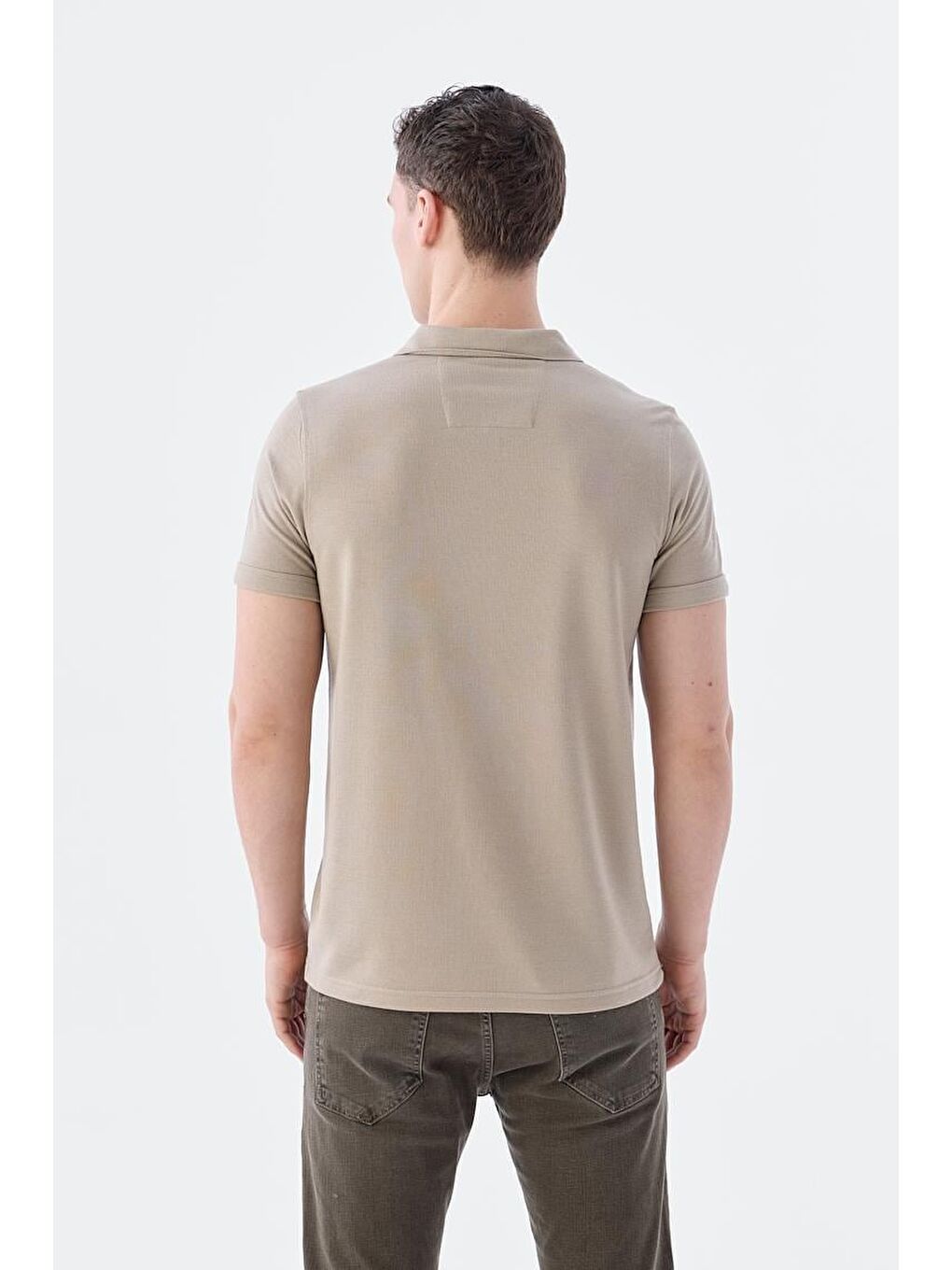 Kahverengi Toprak Fermuarlı Slim Fit Polo Yaka T-Shirt-3