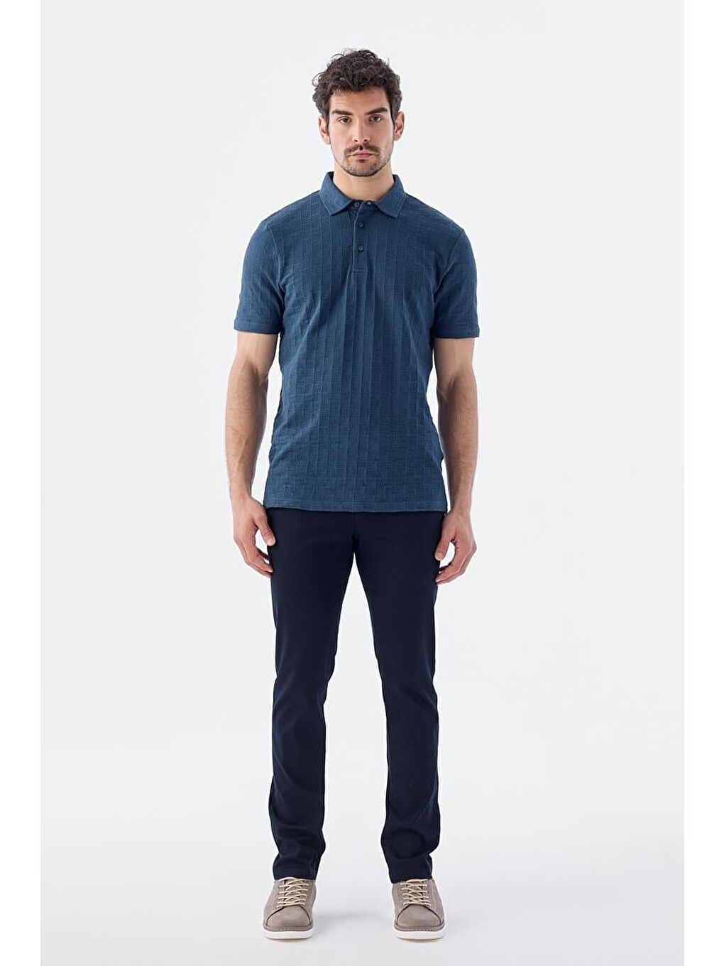 Lacivert Slim Fit %100 Pamuk Polo Yaka T-Shirt-1