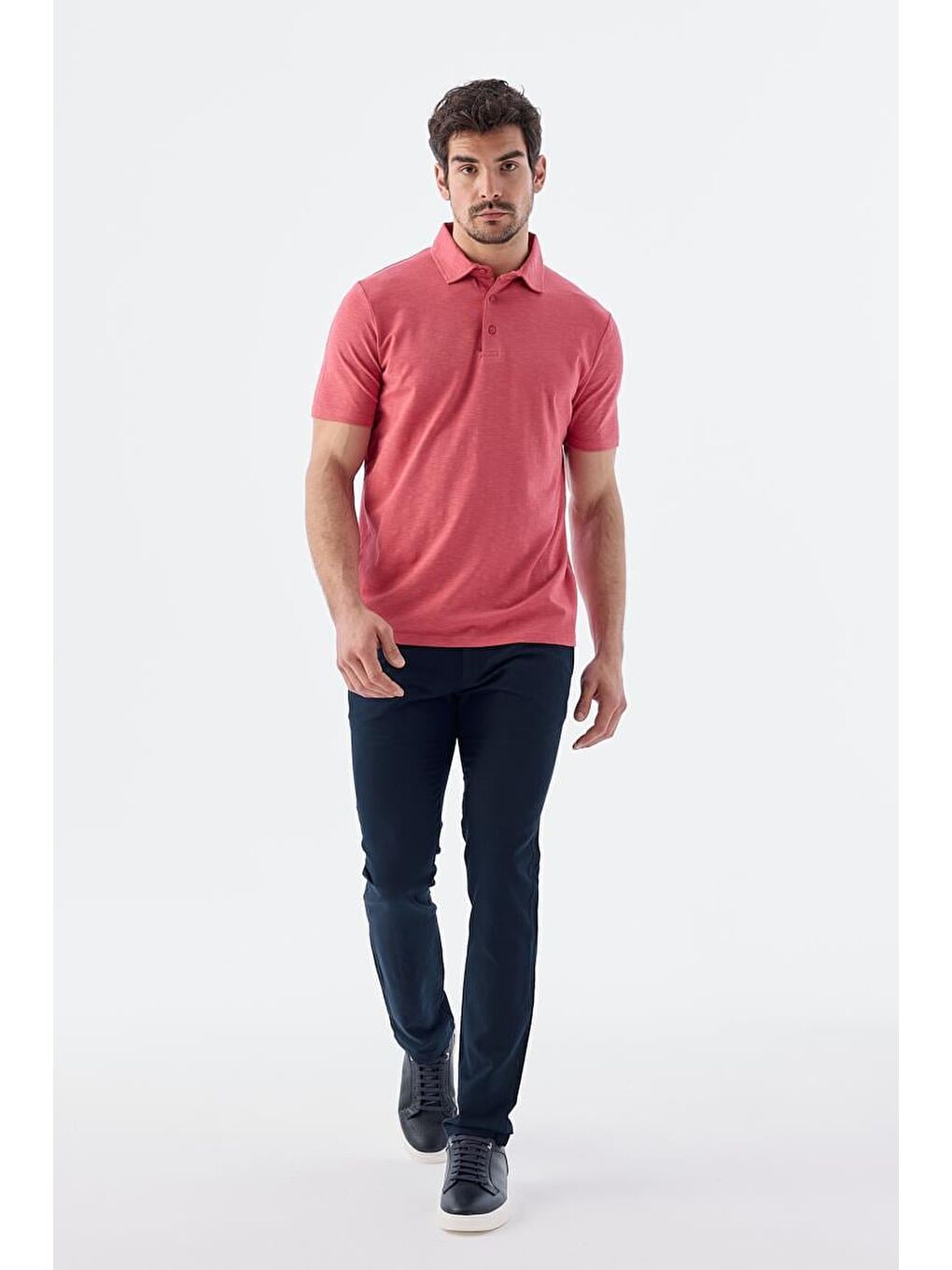 Pembe Gül Kurusu Düğme Detaylı Slim Fit Polo Yaka T-Shirt-1