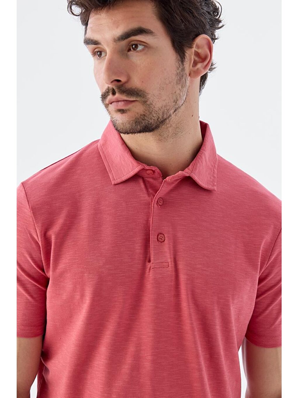Pembe Gül Kurusu Düğme Detaylı Slim Fit Polo Yaka T-Shirt-2