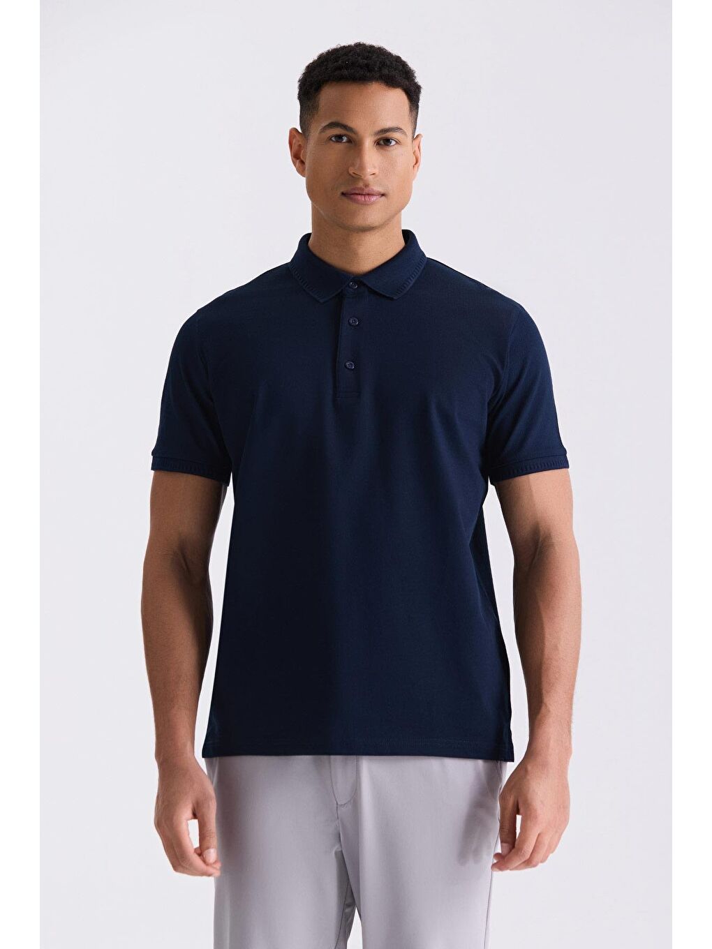 Lacivert Slim Fit %100 Pamuk Merserize Polo Yaka T-Shirt-1