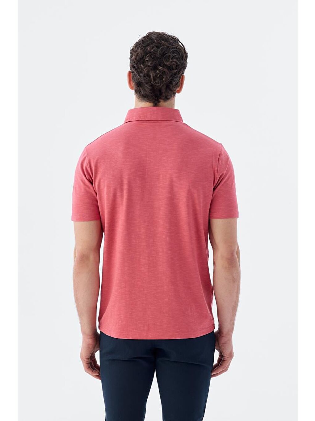 Pembe Gül Kurusu Düğme Detaylı Slim Fit Polo Yaka T-Shirt-3