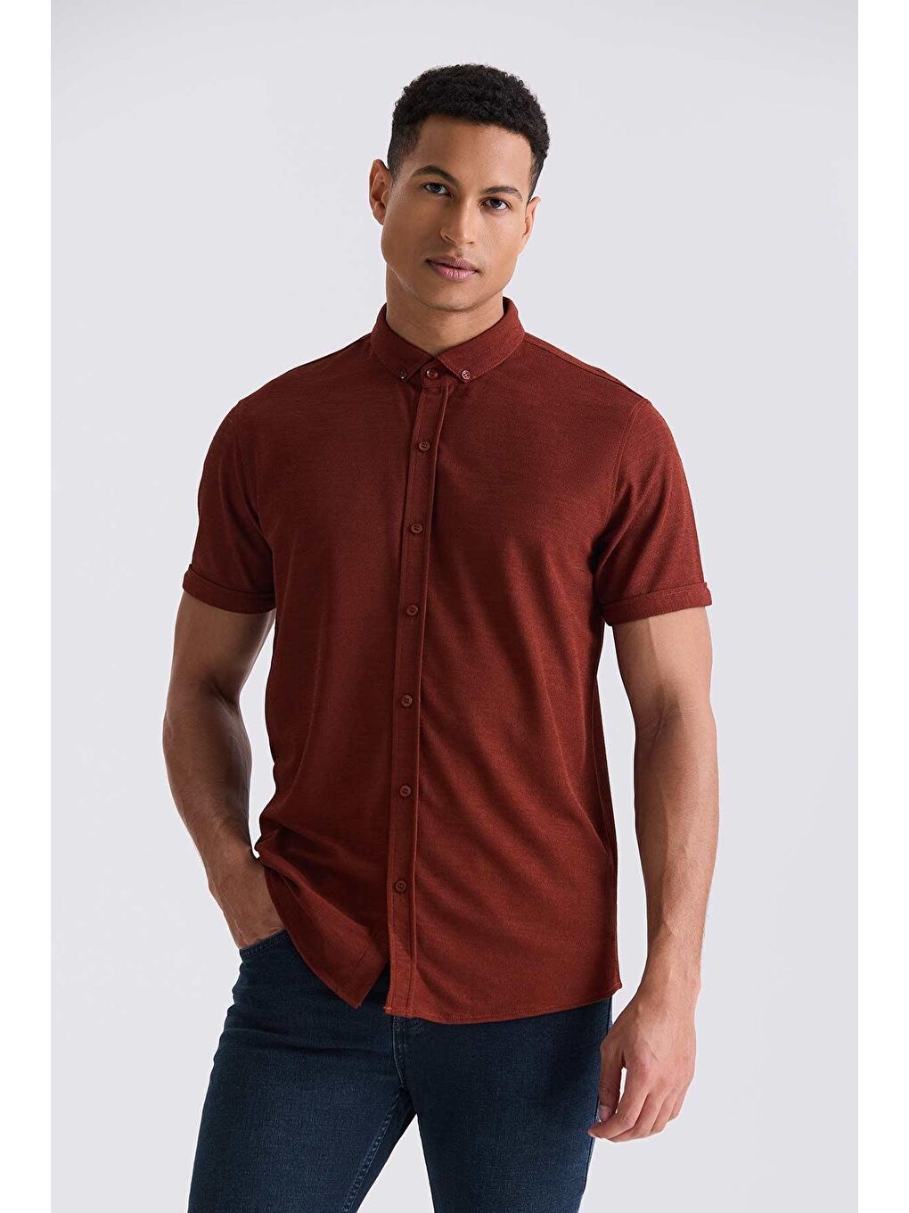 Kahverengi Tarçın Slim Fit Gömlek