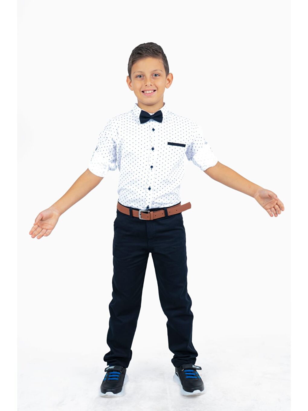 Beyaz Baskılı Oxford Erkek Çocuk Gömlekli Takım MNK0322A