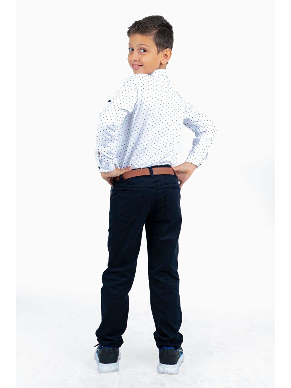 Beyaz Baskılı Oxford Erkek Çocuk Gömlekli Takım MNK0322A-1