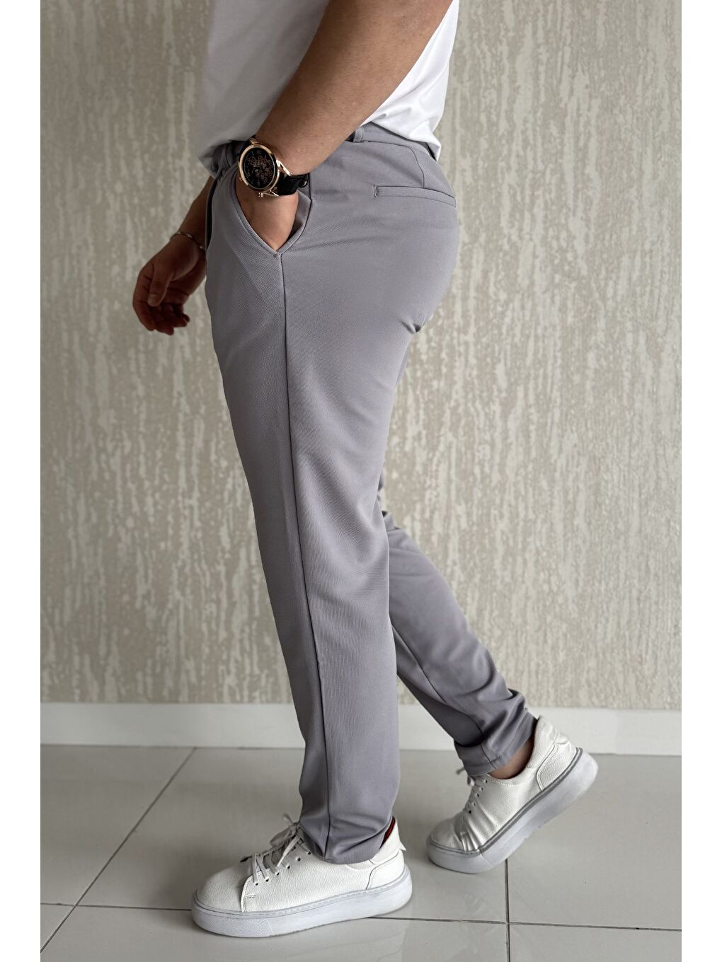 Gri Bel Bağcıklı Fermuarlı Erkek Jogger Pantolon-1