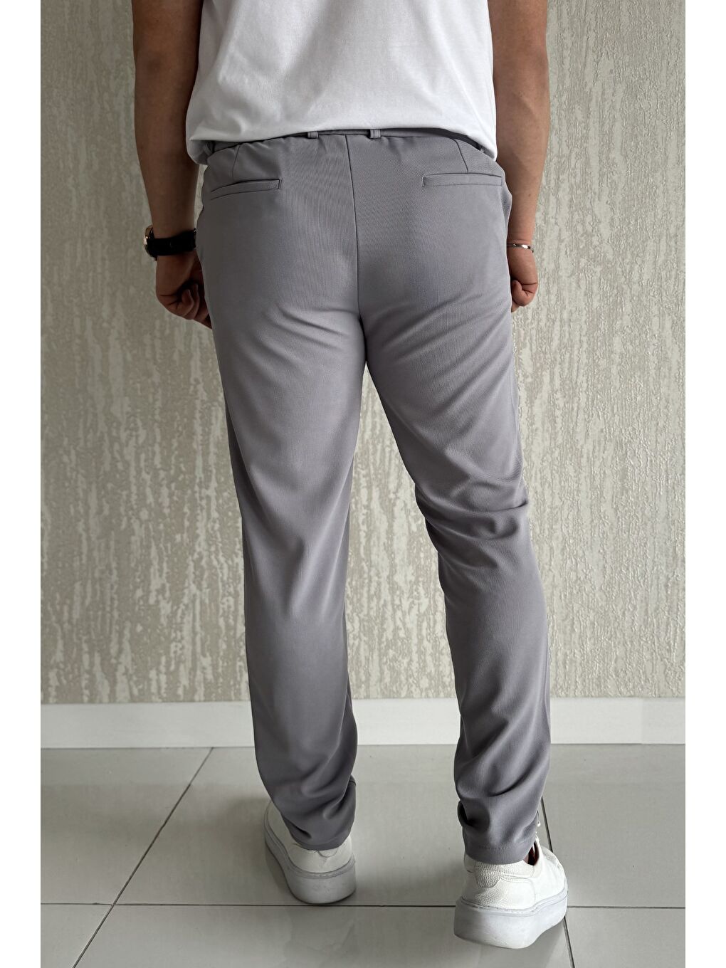 Gri Bel Bağcıklı Fermuarlı Erkek Jogger Pantolon-2