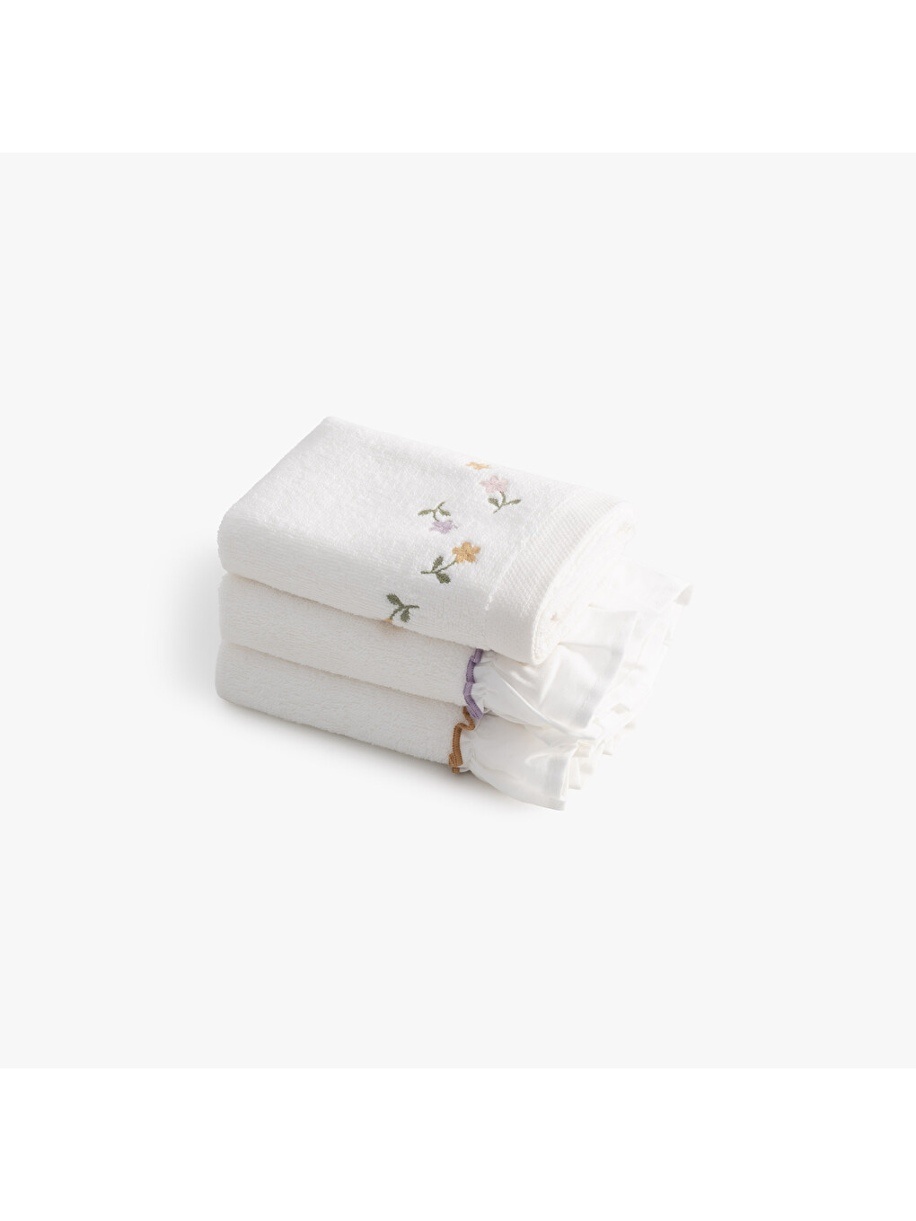 Ekru Rosie 3'lü Kurulama Havlusu %100 Pamuk Fırfırlı Krem 30x50 Cm-1