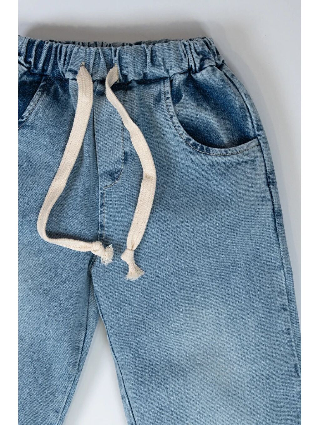 Mavi Unisex Bel Bağcıklı Jean Pantolon 2003-1