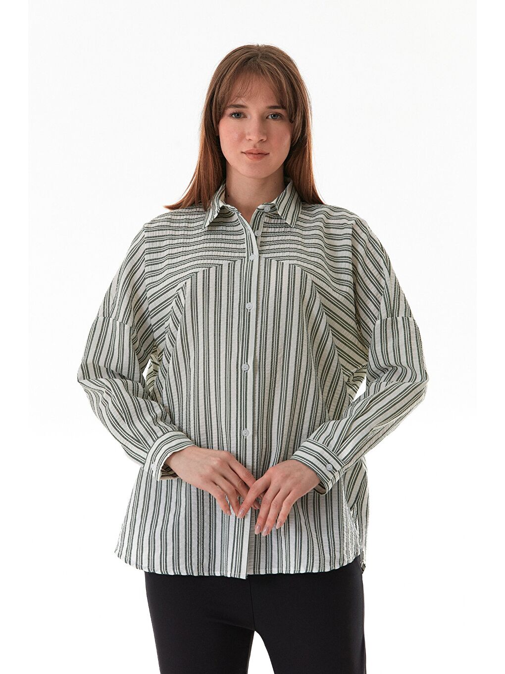 Yeşil Çizgili Oversize Gömlek