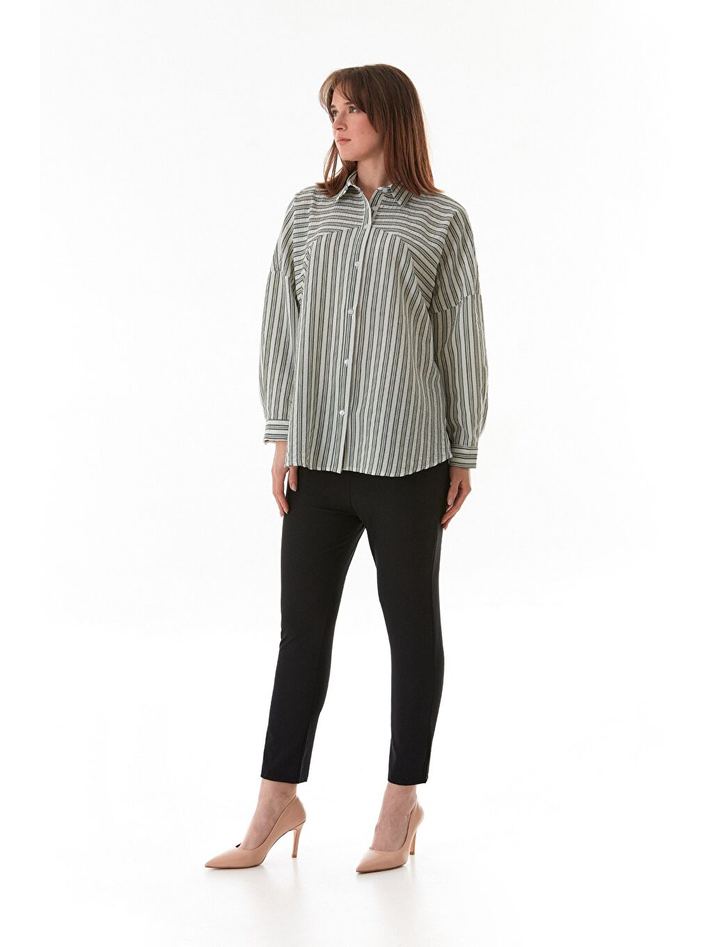 Yeşil Çizgili Oversize Gömlek-1