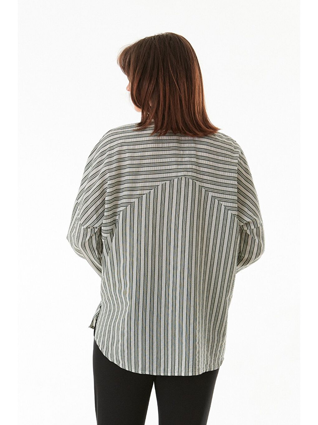 Yeşil Çizgili Oversize Gömlek-3