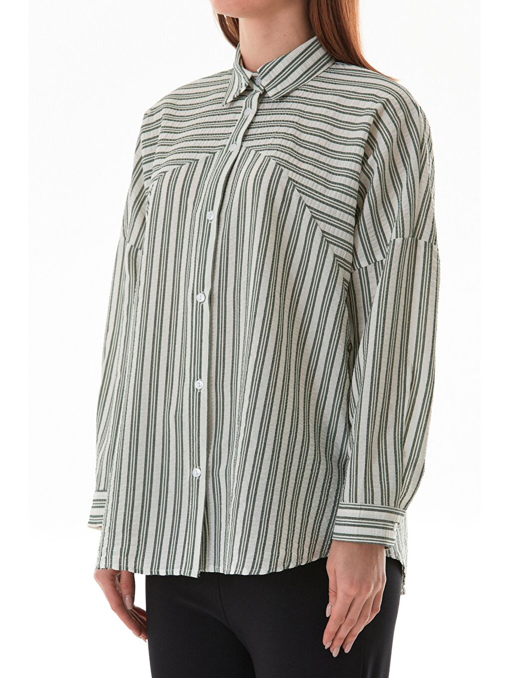 Yeşil Çizgili Oversize Gömlek-4
