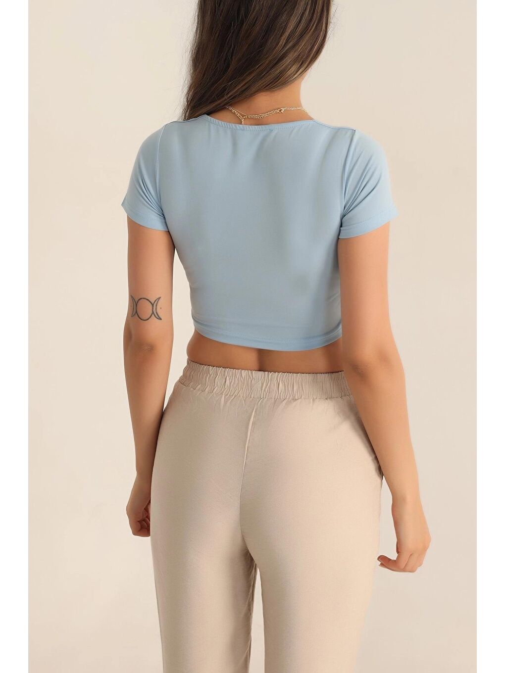 Mavi Ön Büzgülü Sendy Crop Bluz-2