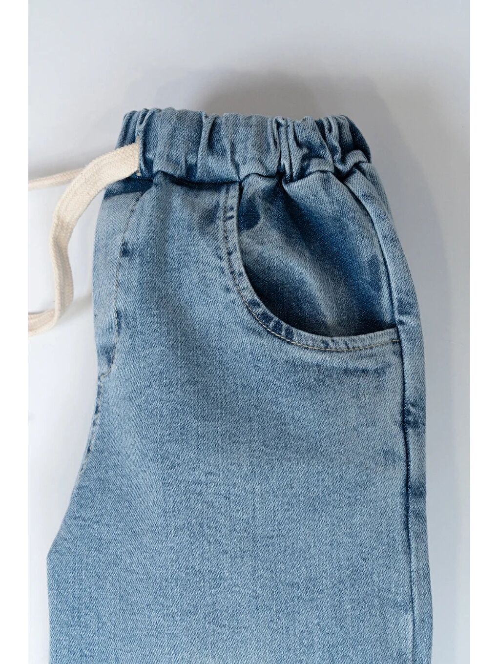 Mavi Unisex Bel Bağcıklı Jean Pantolon 2003-3
