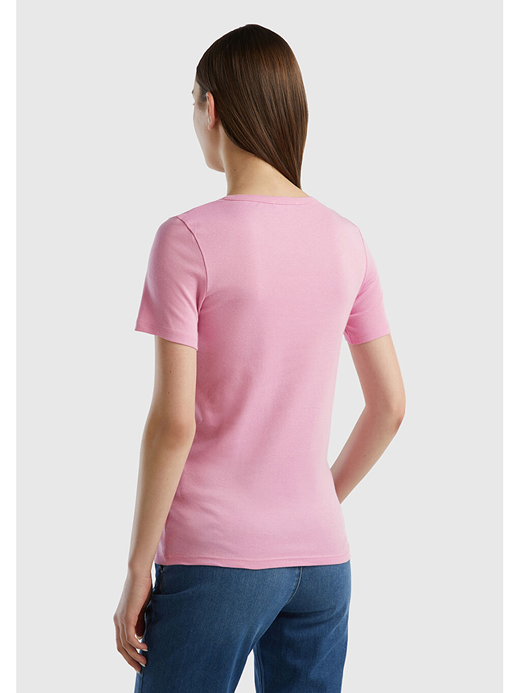 United Colors Of Benetton Kadın Açık Pembe  100 Pamuk Basic Kısa Kollu Bisiklet Yaka T Shirt - 2