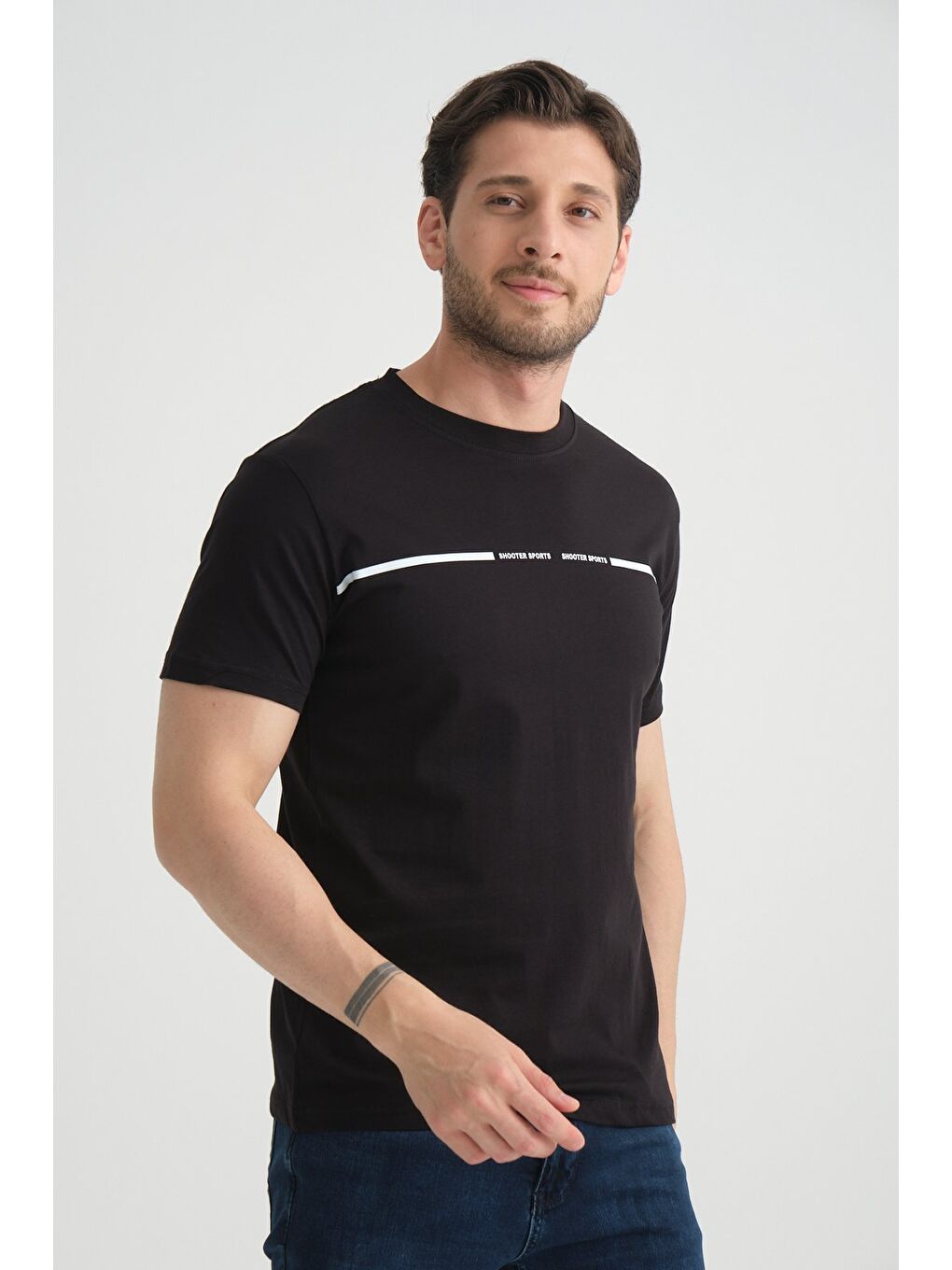 Siyah Erkek T-Shirt %100 Pamuk Nefes Alan Bisiklet Yaka Regular Fit-5
