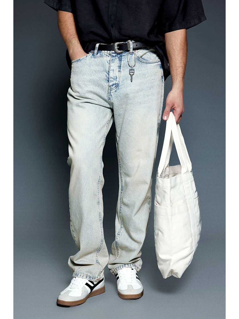 Erkek Baggy Fit Jean Açık Mavi