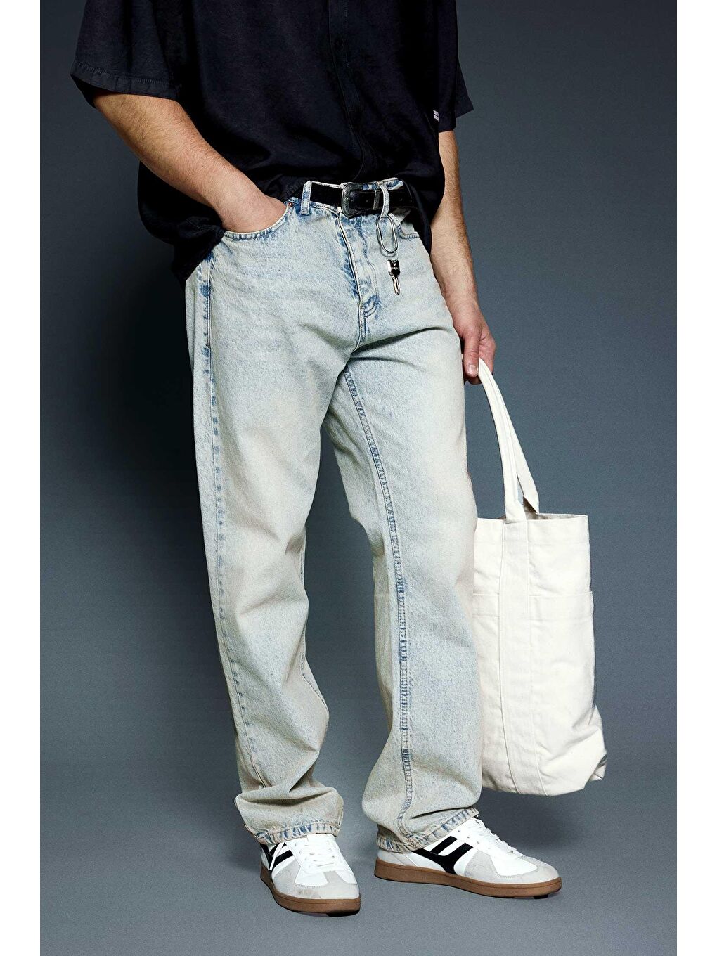 Erkek Baggy Fit Jean Açık Mavi-1