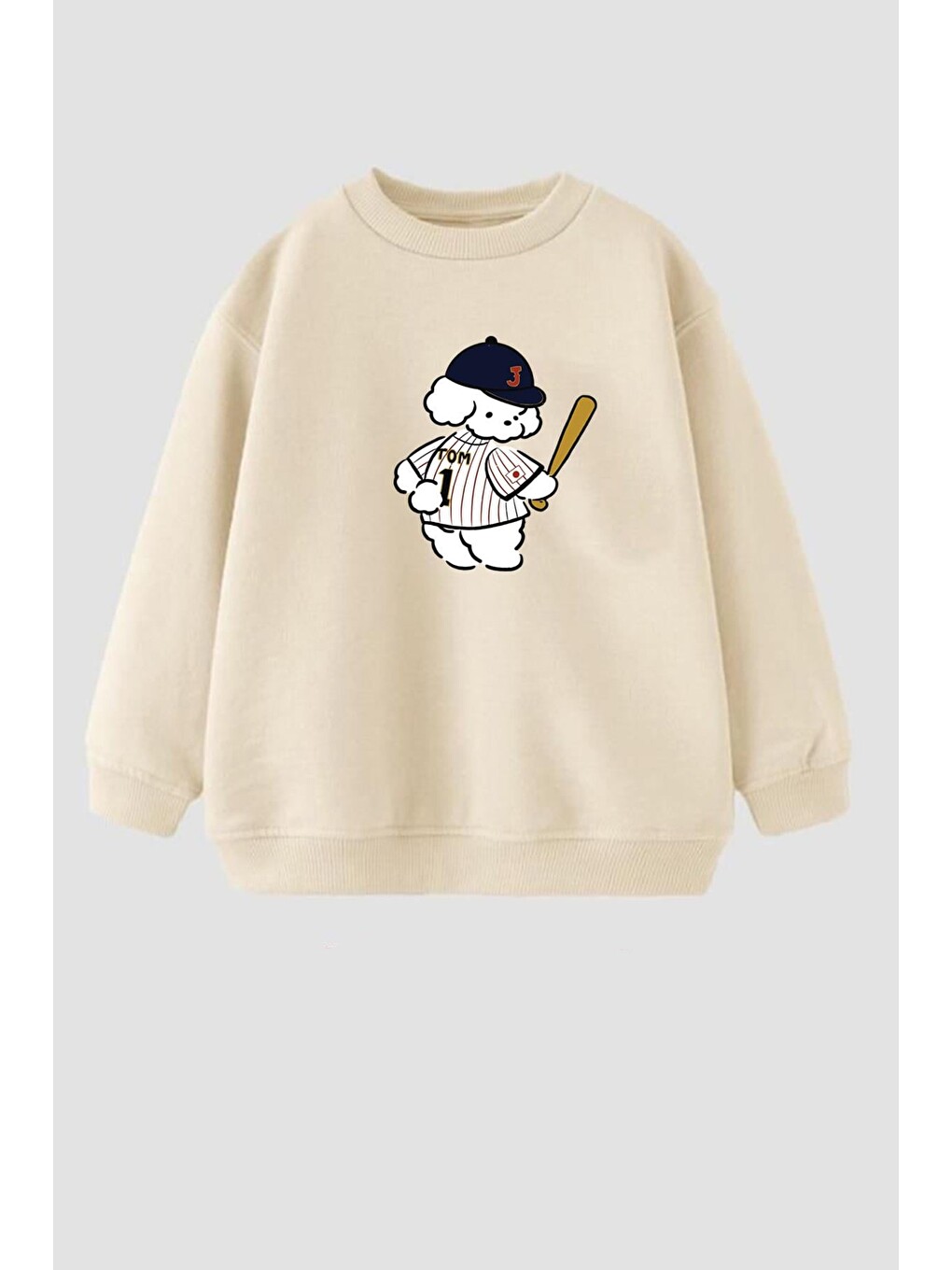 Bej Erkek Çocuk Baskılı 3 İplik Kumaş Pamuklu Sweatshirt