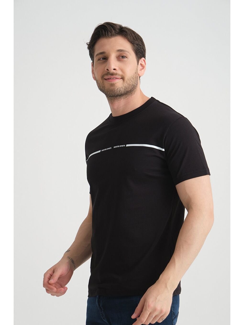 Siyah Erkek T-Shirt %100 Pamuk Nefes Alan Bisiklet Yaka Regular Fit-7