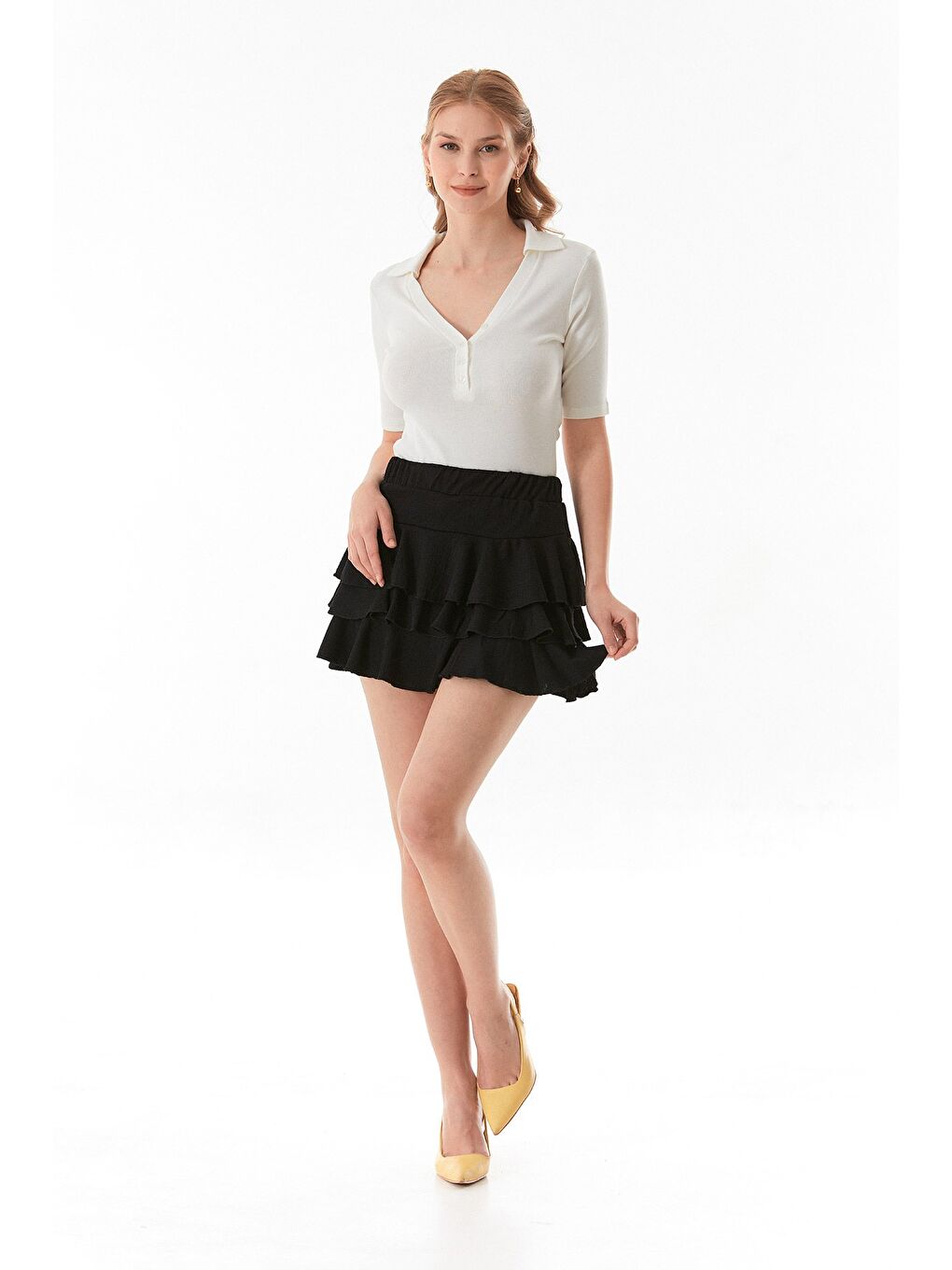 Ekru Basic Polo Yaka Çıtçıtlı Elastanlı Modal Body-1