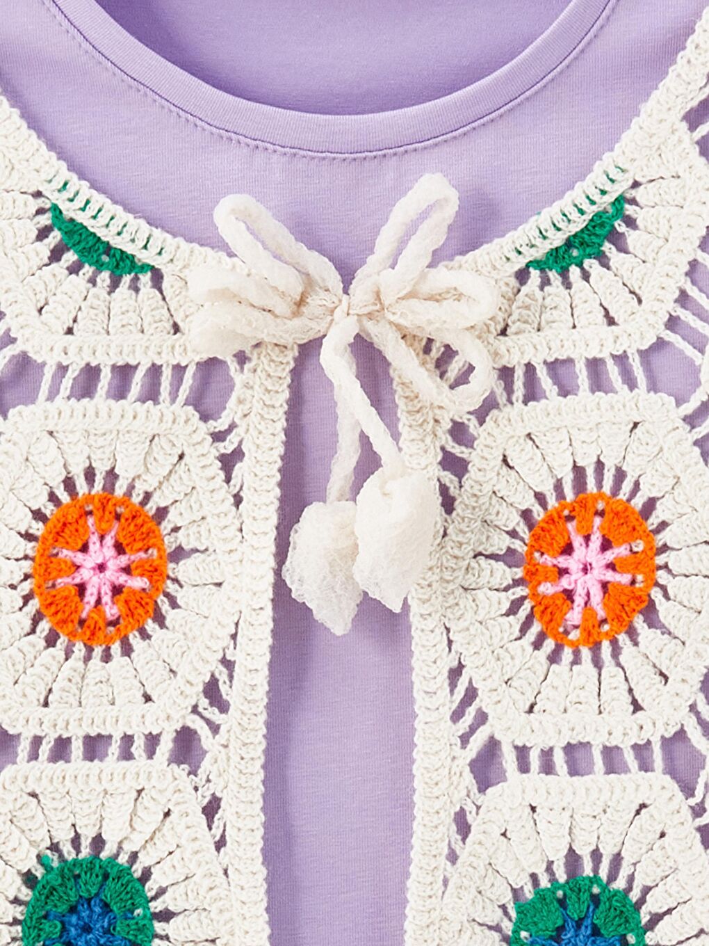 Lila Kız Çocuk Yelekli Dantelli Tişört-1